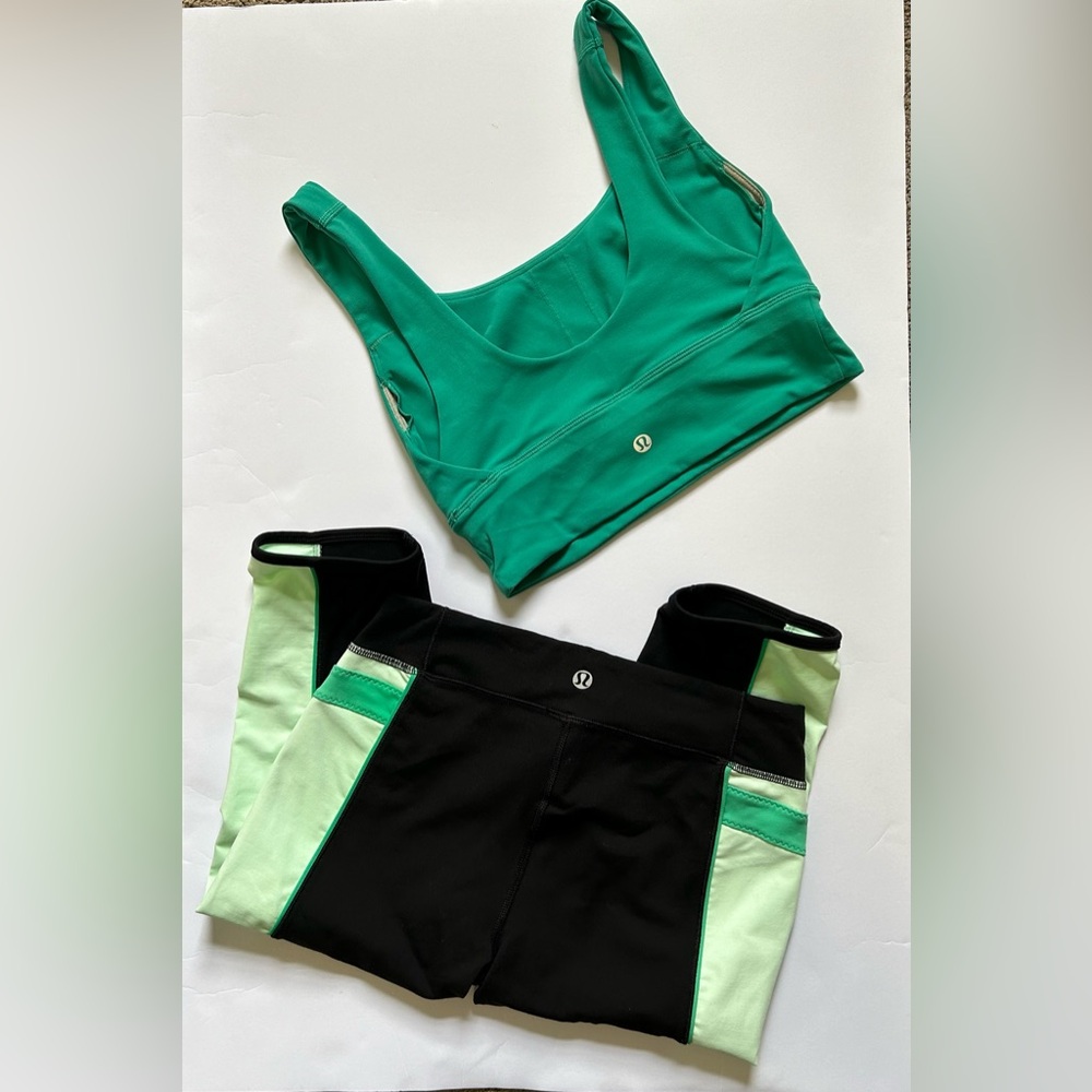 Lululemon Athletica Activewear Set Teal & Black Size 4 top Size 6 leggings - Picture 2 of 15